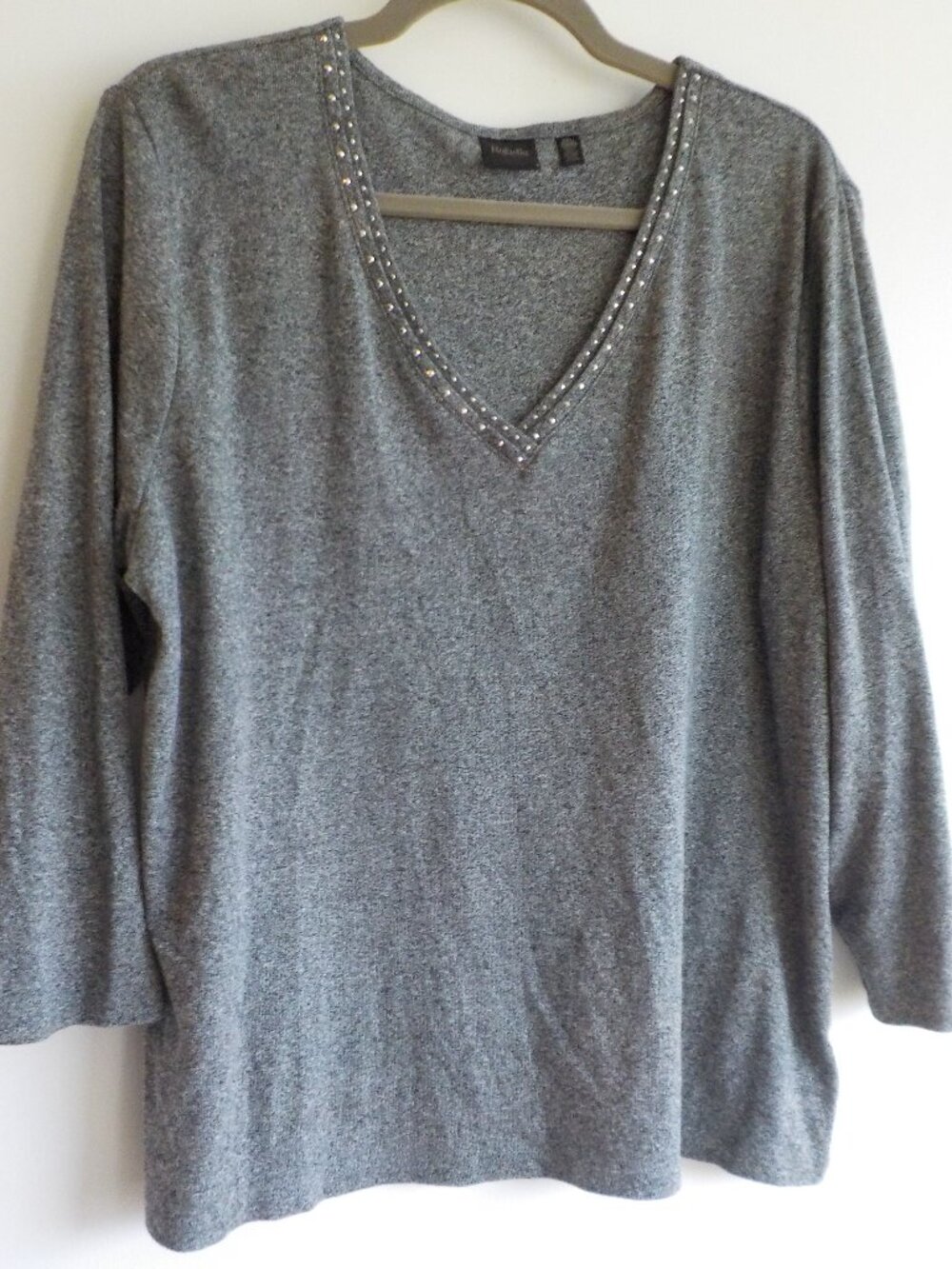 Rafaella Sweater - XXL - Grey V-neck COTTON blend Sparkle 3/4 Sleeve (2494)